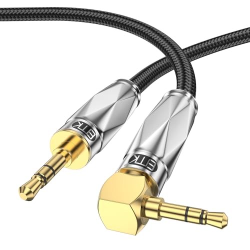 EMK Aux Cable for Car, 90 Degree Right Angle Auxiliary Cable Stereo Aux Jack to Jack Cord Compatible for Smartphones, MP3 Players, Laptops, Tablets, Bluetooth Speakers, Soundbars, and More(1.5M) - color: Silver, size: 5FT/1.5M-Silver