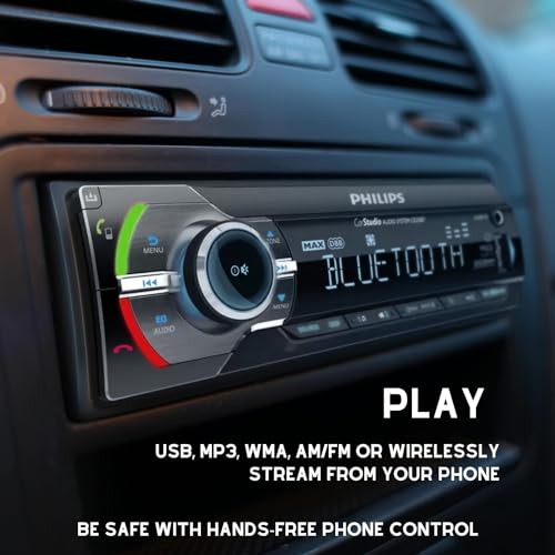 Philips Car Stereo Bluetooth Audio Receiver, Sleek Single Din Car Stereo with AM/FM Radio, USB, AUX-in and Built-in Microphone for Hands-Free Calling and Music Streaming, Powerful Sound - color: BLACK