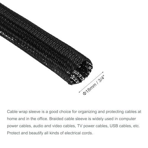 MECCANIXITY Split Sleeve Wire Loom 3/4" 25Ft Black Self Wrapping Braided Sleeve UL94-V2 Fireproof PET Sleeving for Automotive, Home Cable Management - color: Black, size: 3/4 Inch x 25Ft