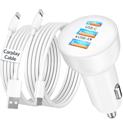 3-Port 70W Fast Car Charger for iPhone 14 13 12 11 Pro Max SE XR XS X 8 7 6 - color: White