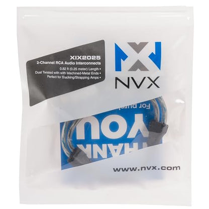 NVX XIX2025 0.82 ft (0.25 Meter) Oxygen Free Copper 2-Channel Double Twisted Pair X-Series Car Audio RCA Audio Interconnect Cable w/Shielded Noise Reduction and Split-tip Silver-Plated Machined Ends - size: 2 Channel- 1 ft.