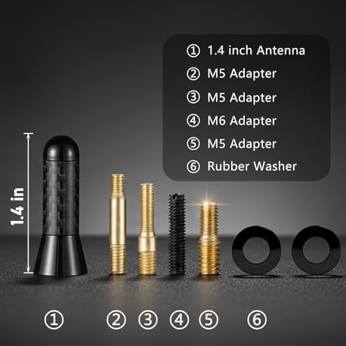 1.4" Carbon Fiber Short Antenna Compatible with Ford, Dodge, Toyota, Nissan, Mazda AM/FM Radio Aluminum Black Aerial Mast Universal Replacement