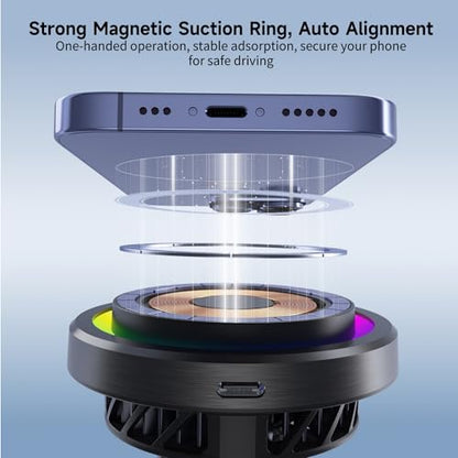 Qi2 Certified 15W Wireless Car Charger with Peltier Cooling, MagSafe Compatible Magnetic Car Mount, Strong N52 Air Vent Phone Holder for iPhone 17/16/15/14 Pro Max, Galaxy S26/S25(Black) - color: Black