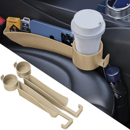 Car Seat Gap Plug with Storage Slot, Auto Gap Filler Organizer with Cup Holder, Universal Carseat Side Gap Filler Strip 2 Pack Between Front Seats & Console, Anti-Drop Pad with Seatbelt Holes, Beige - color: Beige, Cup Holder & Hook