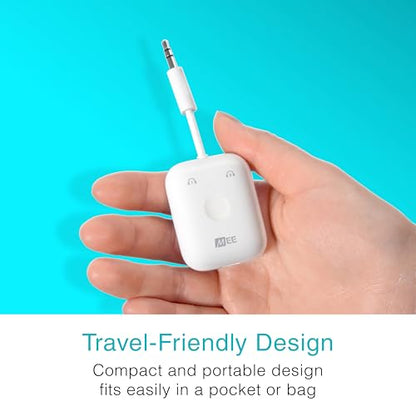 MEE audio Connect Air in-Flight Bluetooth Wireless Audio Transmitter Adapter for up to 2 AirPods / Other Headphones; Works with All 3.5mm Aux Jacks on Airplanes, Gym Equipment, TVs, & Gaming Consoles - color: White, style: Connect Air