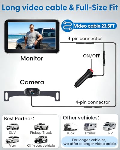 HD 1080P Backup Camera : Night Vision See Clearly at Night Up to 10M - size: 7" Monitor with Camera