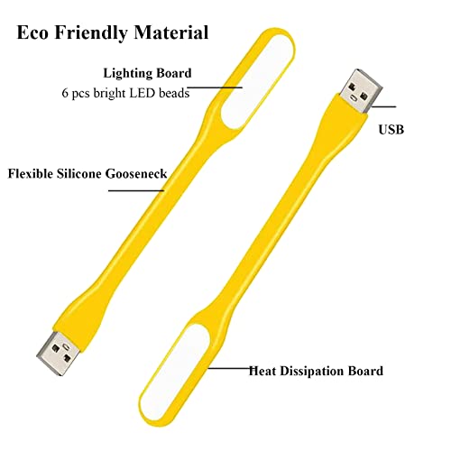 Mini Flexible Light, Portable USB Led Reading Night Lamp for PC Laptop Computer Notebook Power Bank - 2 Pack (Yellow) - color: Yellow