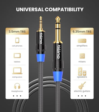 Tisino 1/4" to 1/8" Audio Cable, 3.5mm to 1/4" TRS Adapter Cable, 6.6FT/2m - size: 6 feet