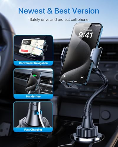 andobil Upgraded, Solidest 15in Cup Phone Holder for Car, Stable & Adjustable, Long Gooseneck Car Phone Holders for Your Car Truck Fit for iPhone 17 Pro Max 16 15 14 13 Pro Max, Grey - color: Gooseneck-Grey