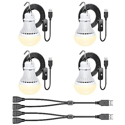 4 Pack USB Light Bulb, USB LED Camping Light Lantern, 8.2 ft Extra Length Cord Tent Light with USB Y-Cable, Portable LED Bulb for Garage Warehouse Car Truck Fishing Boat Room Emergency Light, Warm - style: Warmwhite-4pcs