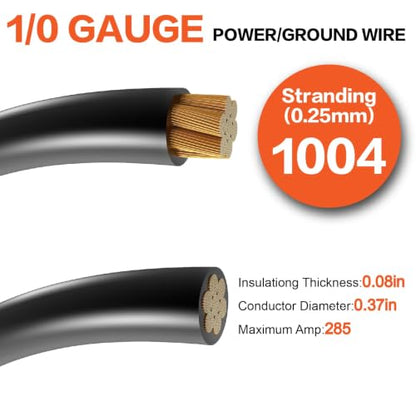 1/0 Gauge Battery Cable Kit 40ft Red/Black 1/0 AWG CCA Power & Ground Wire - color: Black/Red