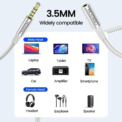 MOSWAG 6.6FT 3.5mm Male to Female Extension Cable with Microphone Stereo - color: White, size: 10 ft