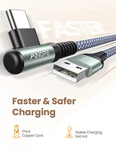 AINOPE USB C Cable 4-Pack [10/6.6/3.3/3.3FT] 3.2A 90 Degree USB C Cable Packs, Nylon Braided Angled USB C Cable Fit for Galaxy S10 S9 S8 Plus S21, Note 10 9 8, LG, Galaxy S21 Charger Fast Charging - color: Grey, size: 3.3FT+3.3FT+6.6FT+10FT
