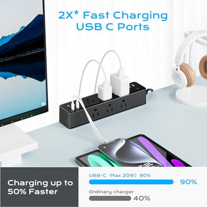 Desk Clamp Power Strip 10FT, 40W Total Fast Charging Station - size: 10FT-40W