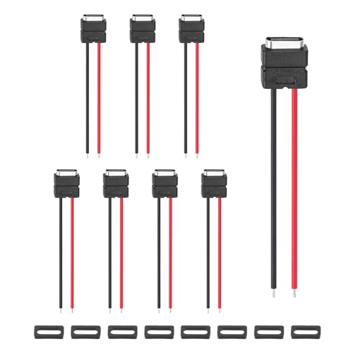 MECCANIXITY 8Pcs Type-C Female Chassis Connector, 2 Pin Waterproof Pigtail Bare Wire Panel Mount Socket with Rubber Ring for DIY USB-C Charging Port Installation (Without Terminal)