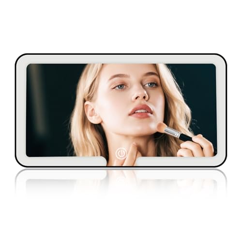 Car Vanity Mirror with Lights & Rechargeable Design,Touchable LED Mirrors for Car Vanity with 3-color Light Adjustment Design,40 LED Beads Mirror for Cars Visor (Black) - color: Black