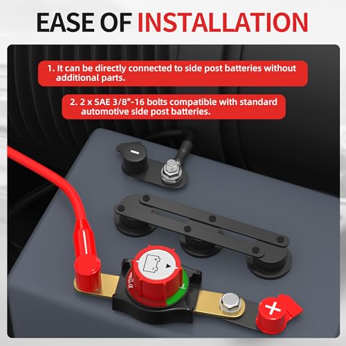 Joinfworld Side Post Battery Disconnect Switch 12V-48V 275A Waterproof Marine Battery Cut Off Switch 12 Volt for Car RV Boat ATV UTV Vehicles - color: 250A On-Off Side Post
