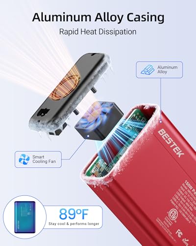 BESTEK 150W Power Inverter 11-17V, 30W USB-C, 18W USB-A Car Charger Adapter - color: Red