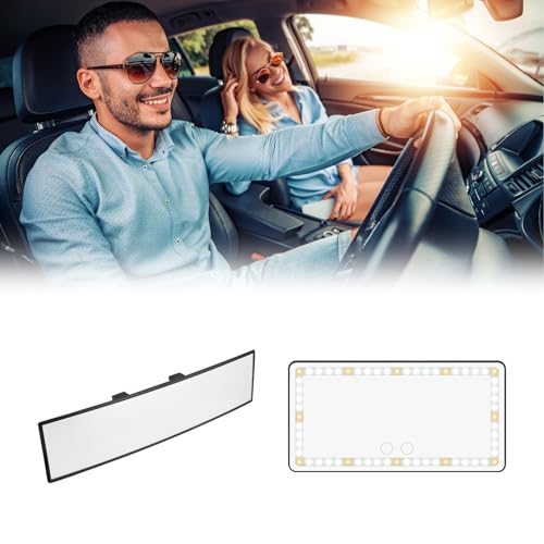 JOYTUTUS Rear View Mirror and Car Sun Visor Vanity Mirror with 3 Light Modes