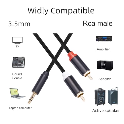 (3.3Ft / 2 Pack) 3.5mm to RCA Cable,Gold Plated,1/8 Male to Male Stereo Aux Cord Y Splitter Adapter for Tablets, Speakers, Smartphones, MP3, HDTV - size: 3.3FT