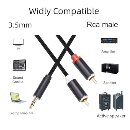 (3.3Ft / 2 Pack) 3.5mm to RCA Cable,Gold Plated,1/8 Male to Male Stereo Aux Cord Y Splitter Adapter for Tablets, Speakers, Smartphones, MP3, HDTV - size: 3.3FT