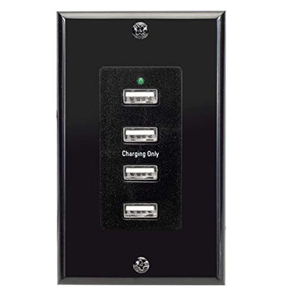 Magnadyne Wall Mount USB-A Charging Ports for RV & Vehicle Use, Includes Wall Plate (Black)