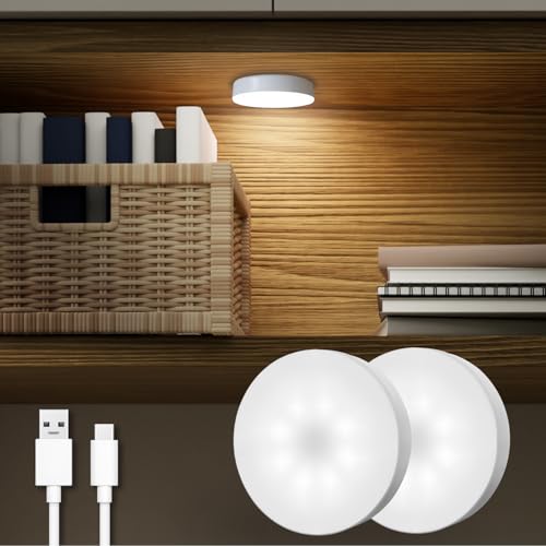 DAZZY DOT Rechargeable Puck Lights 2-Pack, Magnetic Tap Light, Cool White - color: Cool White
