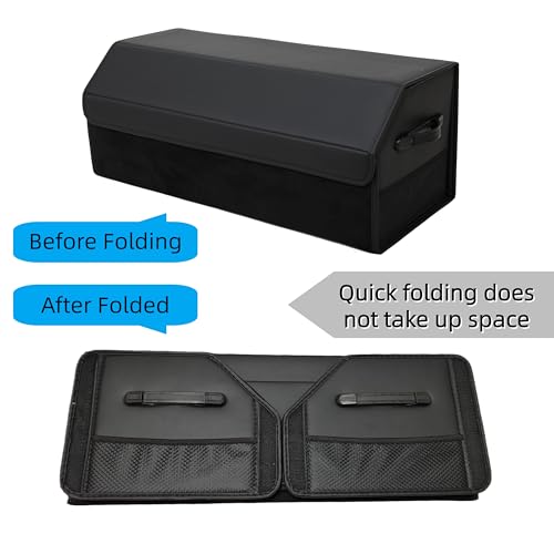 Car Organizers for Trunk for Suv Sedan, Leather Storage Box,Extra Large,Magnetic Lid,Collapsible and Adjustable, Collapsible Suede velvet， Black