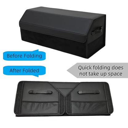 Car Organizers for Trunk for Suv Sedan, Leather Storage Box,Extra Large,Magnetic Lid,Collapsible and Adjustable, Collapsible Suede velvet， Black