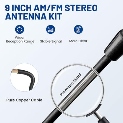Anina 23cm (9 Inch) AM/FM Universal Short Antenna for Car Truck Motorcycle Boat, M6 Screw Top/Side Mount Replacement Radio Aerial Mast with 60° Adjustable Base & 2M Cable, Black