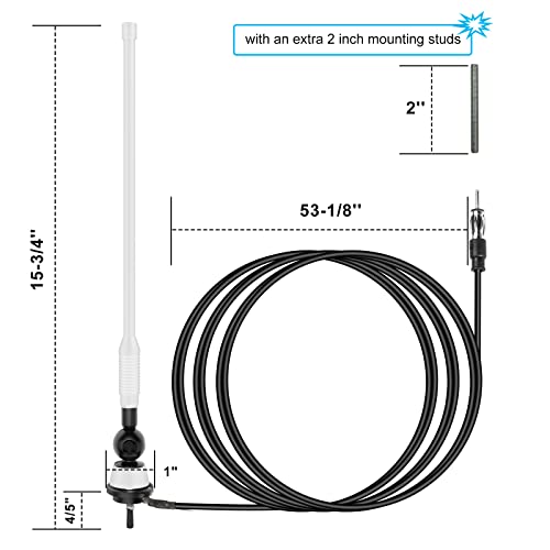 Universal Boat Radio Antenna - Flexible Mast for AM/FM, Yacht, Pontoon, Golf Cart, ATV, UTV, RV, Excavator, Tractor & Car Stereo - color: White