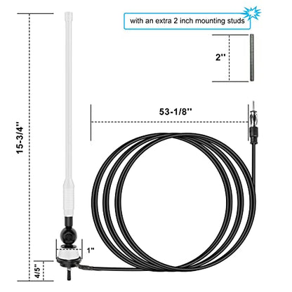 Universal Boat Radio Antenna - Flexible Mast for AM/FM, Yacht, Pontoon, Golf Cart, ATV, UTV, RV, Excavator, Tractor & Car Stereo - color: White