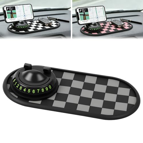 Mobile Phone Bracket Anti-Slip Mat, Multifunction Car Dashboard Mat with Temporary Parking Number, Universal Anti-Slip Car Dashboard Mat for Phones Sunglasses and Keys Gadget (Gray-Black) - color: Gray-black