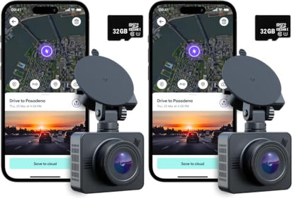 Nexar Beam GPS Dash Cam - Dash Camera for Cars with 32GB SD Card Included Unlimited Cloud Storage 24H Parking Mode Dash Cam for Cars. Wireless Car Camera with Nexar Classic App (Pack of 2) - size: 32 GB (Pack of 2)