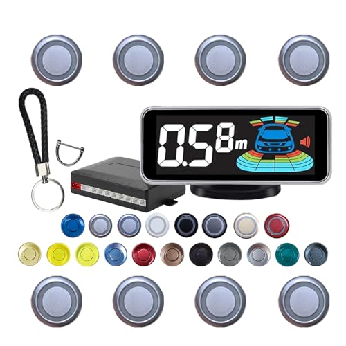 Backup Parktronic System 8-Sensor with LCD Display & Car Keychain,Distance Detection (Meter/Feet),English/Spanish/Beep Alert Options 20 Color Probes:8 Main Colors 20mm Compact Elegant Design - color: Silver