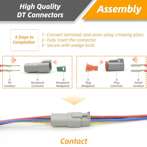 4 Sets 4 Pin DT Waterproof Connector Kit, Deutsch Automotive Electrical Butt, IP67 Waterproof Electrical Connectors Plug with 18 Pairs 16# Stamped Contacts for Car Truck Boat (4PIN 4SET) - size: 4PIN 4SET