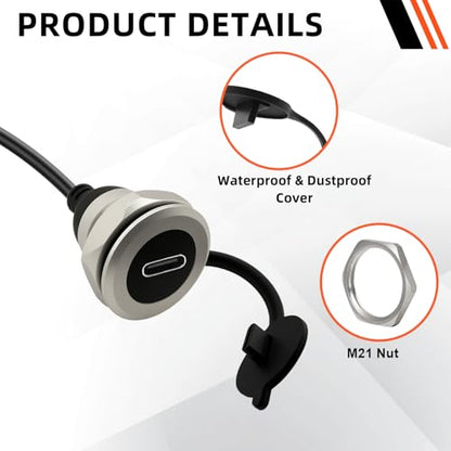 USB C 3.0 Panel Mount Extension Cable USB3.0 Type-C Male to Female Threaded Fixed Mount Cable Embedded Waterproof Round Converter, 5V/2A 5Gbps Charging (2M/6.6Ft) - style: 2M/6.6Ft