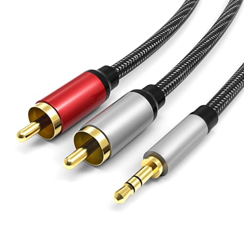 3.5mm to RCA Cable, 24K Gold-Plated RCA Male to Aux Audio Adapter 50ft/15M, Nylon Braided Audio and Video Cable Extension for Smartphones, HDTV, Tablet, Home Theater, Speaker, MP3