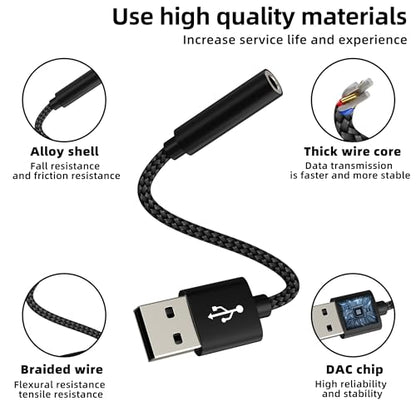 USB Male to 3.5mm Female Jack Adapter Headphone AUX Audio Cable for iPhone PC Laptop Output Plug Speaker Microphone Converter Stereo DAC Headset Desktop External Digital Car Auxiliary Input