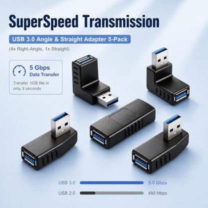 USB 3.0 Adapter Kit 90 Degree Up Down Left Right Angle Female Coupler 5Pcs - style: usb adapter up down left right coupler