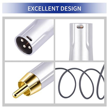1FT RCA Male to 3Pin XLR Male Audio Cable,Balance XLR to RCA Unbalanced Mixer Audio Cable,24K Gold-Plated Plug/Heavy-Duty zinc Alloy Shell/Braided Shielded Cable-2 Pack - color: RCA M To XLR M, size: 1FT