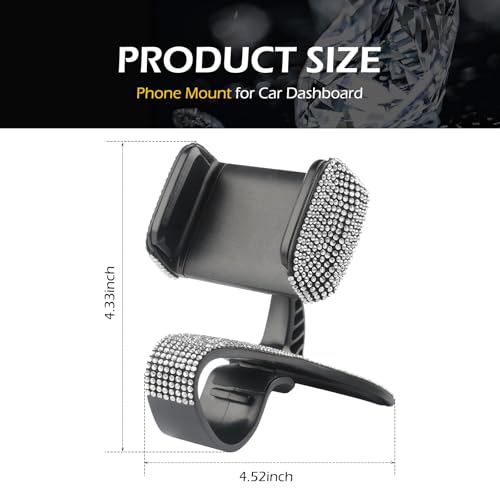 Phone Mount, 360 Degree Rotation Diamond-Encrusted Cell Phone Holder, Anti-Slip Silent GPS Mount for Sun Visor Rearview Mirror Dashboard, Universal One Hand Operation Design Clip (White) - color: White