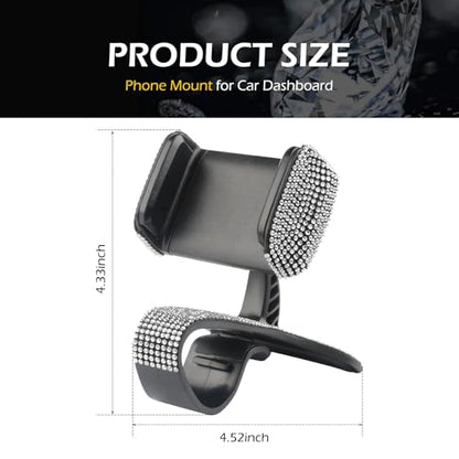 Phone Mount, 360 Degree Rotation Diamond-Encrusted Cell Phone Holder, Anti-Slip Silent GPS Mount for Sun Visor Rearview Mirror Dashboard, Universal One Hand Operation Design Clip (White) - color: White