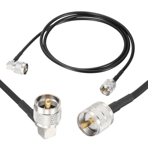 MECCANIXITY Black RG58 CB Coax Cable 4ft, 50 Ohm Low Loss UHF Male to UHF Male Right Angle Extension Jumper Cable for HAM Radio, Antenna Analyzer, HF Radio, and Communication Devices - size: 4ft