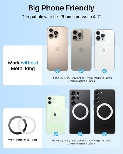 【Military-Grade】andobil 3 in1 Magnetic Phone Holder for Car Dashboard Windshield Vent 【Upgrade Suction & Strongest Magnet】Retractable for MagSafe Car Mount Mats for iPhone 17 16 15 14 Pro Max Sumsung - color: dashboard-black