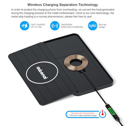 Wireless Car Charger Pad, 15W Fast Charging Pad with 70cm Extension Cable, Non Slip Car Wireless Phone Charger Mat Compatible with iPhone 16/15/14/13, AirPods, Samsung S25 S24(Extension USB-A) - color: Black-Extension USB-A