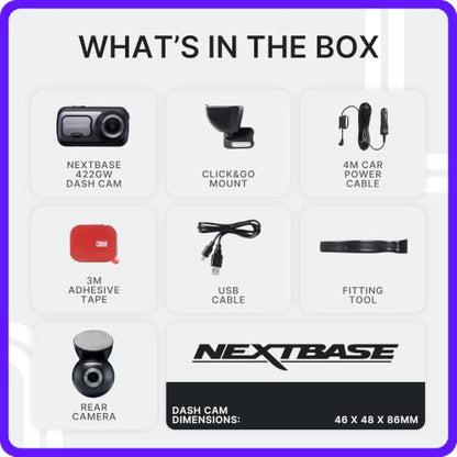 Nextbase 422GW Gen 2 Front and Rear Dash Cam Bundle with Rear Window Camera and 32GB microSD Card, 1440p 2K Dash Camera with Wi-Fi, GPS and Voice Control - style: 422GW & REAR CAM