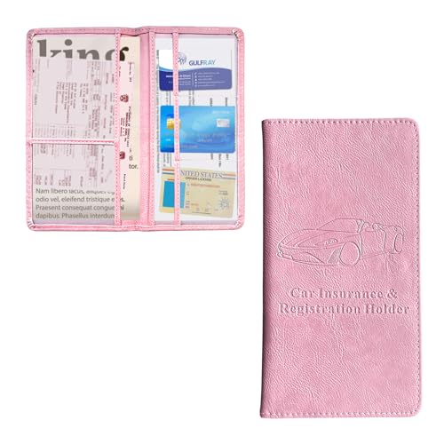 Ziciner Car Registration and Insurance Holder, Auto Card Document Glove Box Organizer with Magnetic Closure, Universal Vehicle Interior Accessories for Cars SUVs (Pink-Large) - color: Pink, size: L-9.4×5.1"
