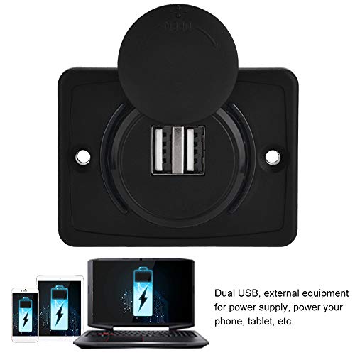 USB Car Charger, 12v 24v Mini Panel Dual Socket Power Adapter Outlet with Cap Quick Surface Mount Multi Device Charging for Cars Bus Boat Automotive Marine Truck Golf Cart Smartphone Laptop