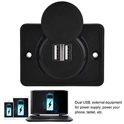 USB Car Charger, 12v 24v Mini Panel Dual Socket Power Adapter Outlet with Cap Quick Surface Mount Multi Device Charging for Cars Bus Boat Automotive Marine Truck Golf Cart Smartphone Laptop